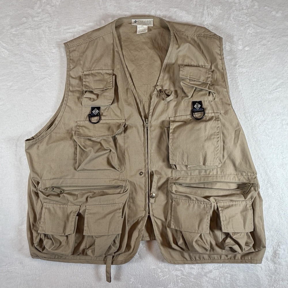 VTG Columbia Vest Men's Size 2XL/3XL Beige PFG Fishing Hiking Cargo Pockets